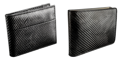 Black Carbon Fiber Wallet Set Isolated on Transparent or White Background, PNG