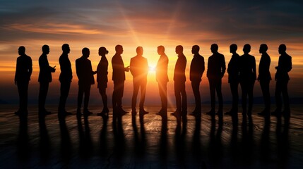 Silhouettes of businesspeople networking at a corporate event