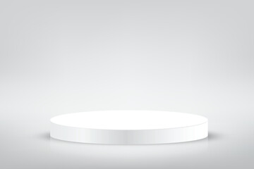 Abstract silver cylinder pedestal podium design. Blank empty space room, stage grey. Abstract minimal white empty room concept 3d shape scene products display, Stage showcase presentation
