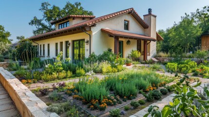 Fototapeta premium ranch-style home with a side garden featuring an array of aromatic herbs and spices