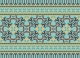Pixel Ikat seamless ogee vector pattern. Aztec tribal abstract modern textile print. Damask style background with stripes and chevron. Ethnic watercolor fabric. Boho