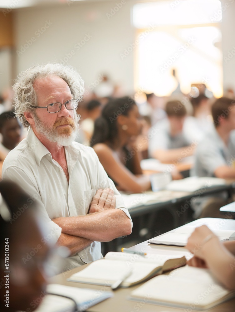 Poster editorial style photo of a small group of students receiving instruction from a professor, dynamic c