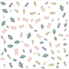 summer pattern with cameras, flowers, ice cream