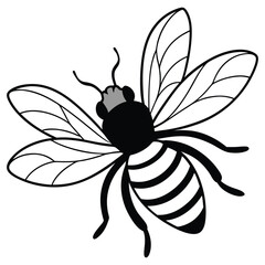 Bee Vector Art illustration. Bee Silhouette. Colorful bee icon. Black and white Bees. Cartoon bee icon set. Bee flying on a dotted route isolated on the white background. Vector illustration.