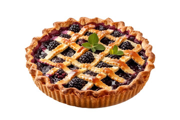 Freshly baked berry pie with a stunning lattice crust and a filling of ripe blackberries and raspberries isolated on white transparent background