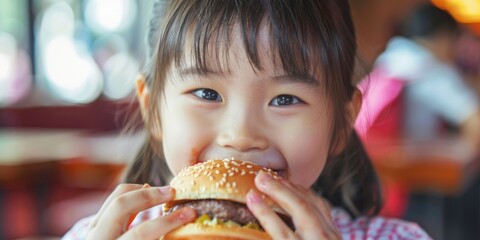 A young girl enjoying a meal at a restaurant