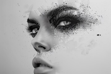 minimalist portrait where a face emerges from a series of dots, showcasing the power of suggestion and negative space.