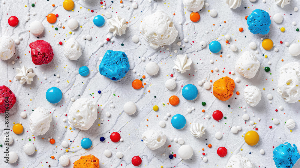 Poster carrara marble background with white texture and colorful spots. luxurious and unique design element