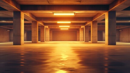 A barren garage space, void of any items, with a completely empty background.