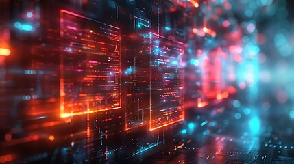 Obraz premium Abstract network grid with files and folders, futuristic software interface, digital document management system, store, search and organize documents, corporate business, paperless office 