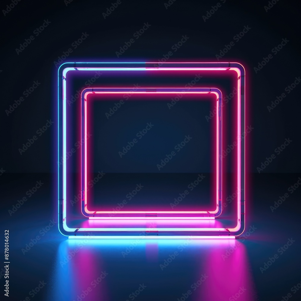 Poster abstract picture of mysterious geometric shape portal with digital style neon light reflecting set a