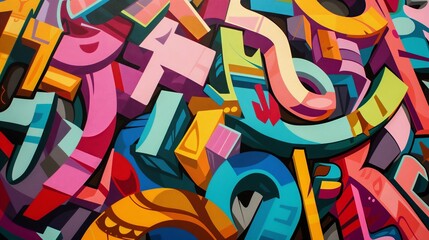 Obraz premium Graffiti-style lettering uses dynamic shapes, vibrant colors, and bold strokes, capturing street culture's essence.