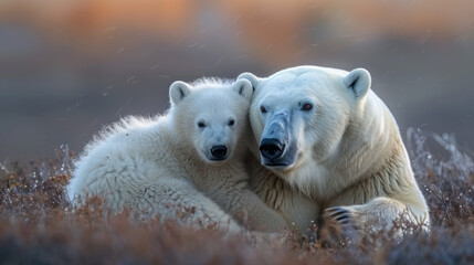 artic bears under aurora sky