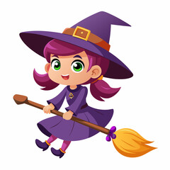 halloween witch with broom vector illustration, halloween witch isolated on white, witch with broom, witch flying with broom vector art