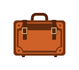 Retro baggage leather suitcase icon in flat vector illustration