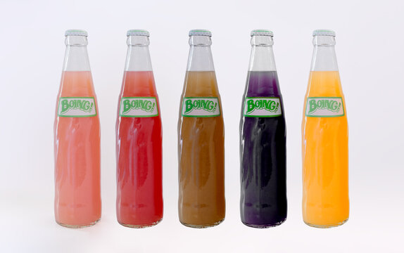 Mexico, Mexico City. Jul 7, 2024. Some Pascual Boing fruit flavored beverages bottles, a Mexican soft drink.
