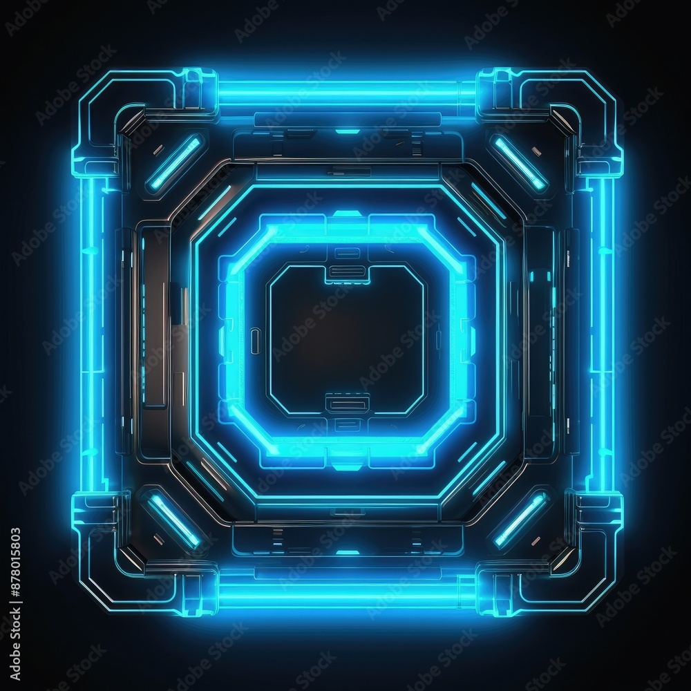 Poster abstract picture of beautiful geometric shape portal with digital style neon light reflecting set al