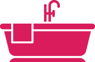 Pink and White Bathtub Icon in Flat Style.