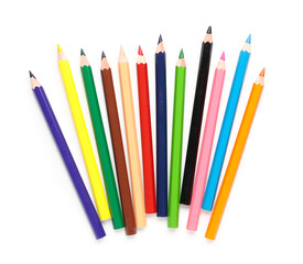 Bright color pencils on white background