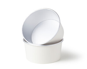 Two empty disposable paper bowl on white background