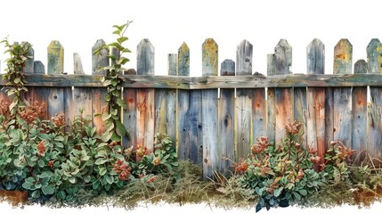 Weathered Wooden Fence with Vines