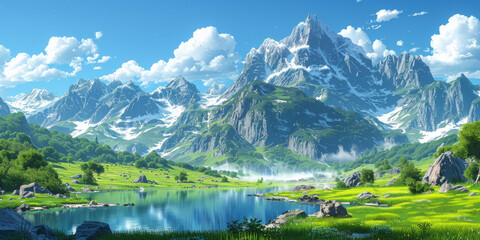 Fototapeta premium 青空にかかる虹と紫陽花の風景