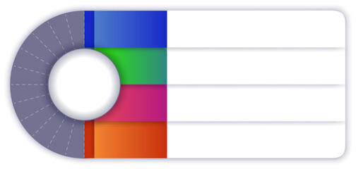 Obraz premium Modern vector blank infographic with four sections template with vibrant colors and a circular design element. Ideal for presentations, data visualization, and business reports