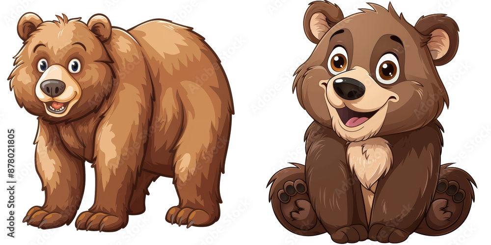 Wall mural brown bear cartoon clipart illustration set isolated on transparent or white background, png