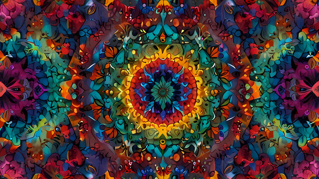 psychedelic abstract background that combines elements of cosmic imagery, such as stars and galaxies, with vibrant, pulsating colors and intricate, dreamlike designs