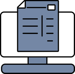 Grey and White Illustration of Billing or Invoice Paper In Desktop Screen Icon.