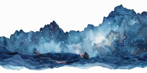 Fototapeta premium Milky Way Viewing A scene depicting a family lying on blankets