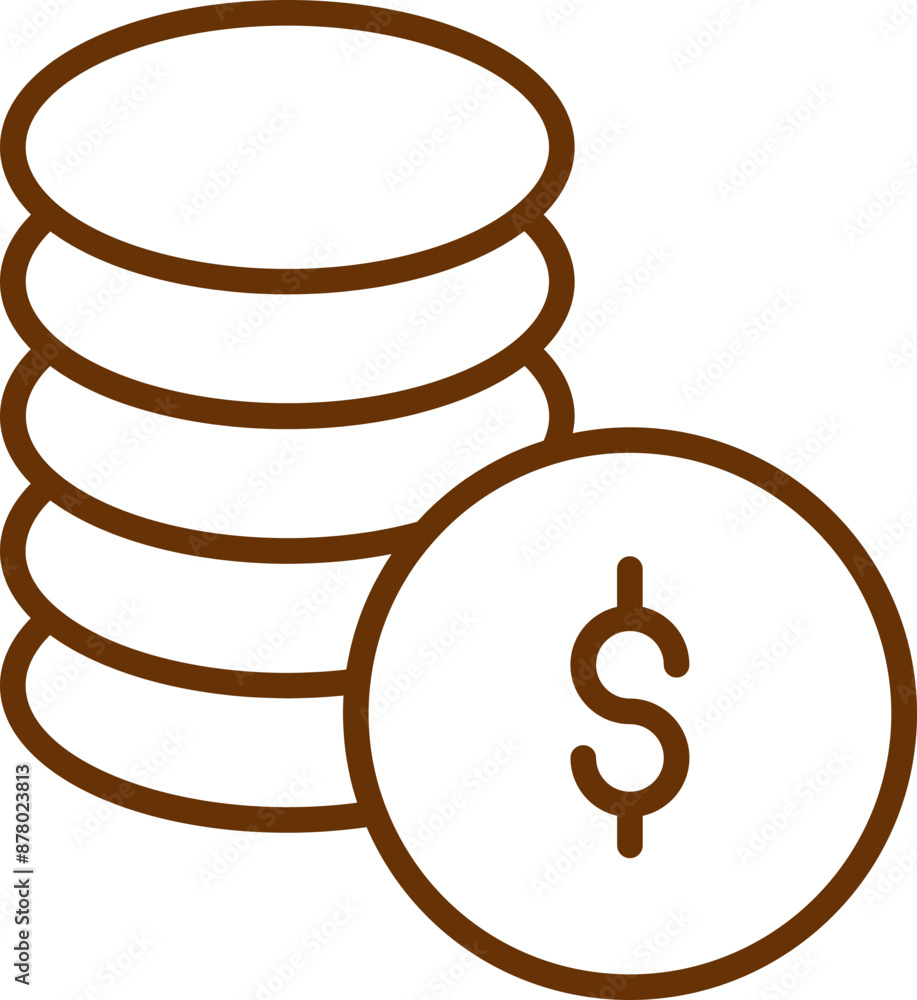 Wall mural stack dollar coins icon in brown thin line art.