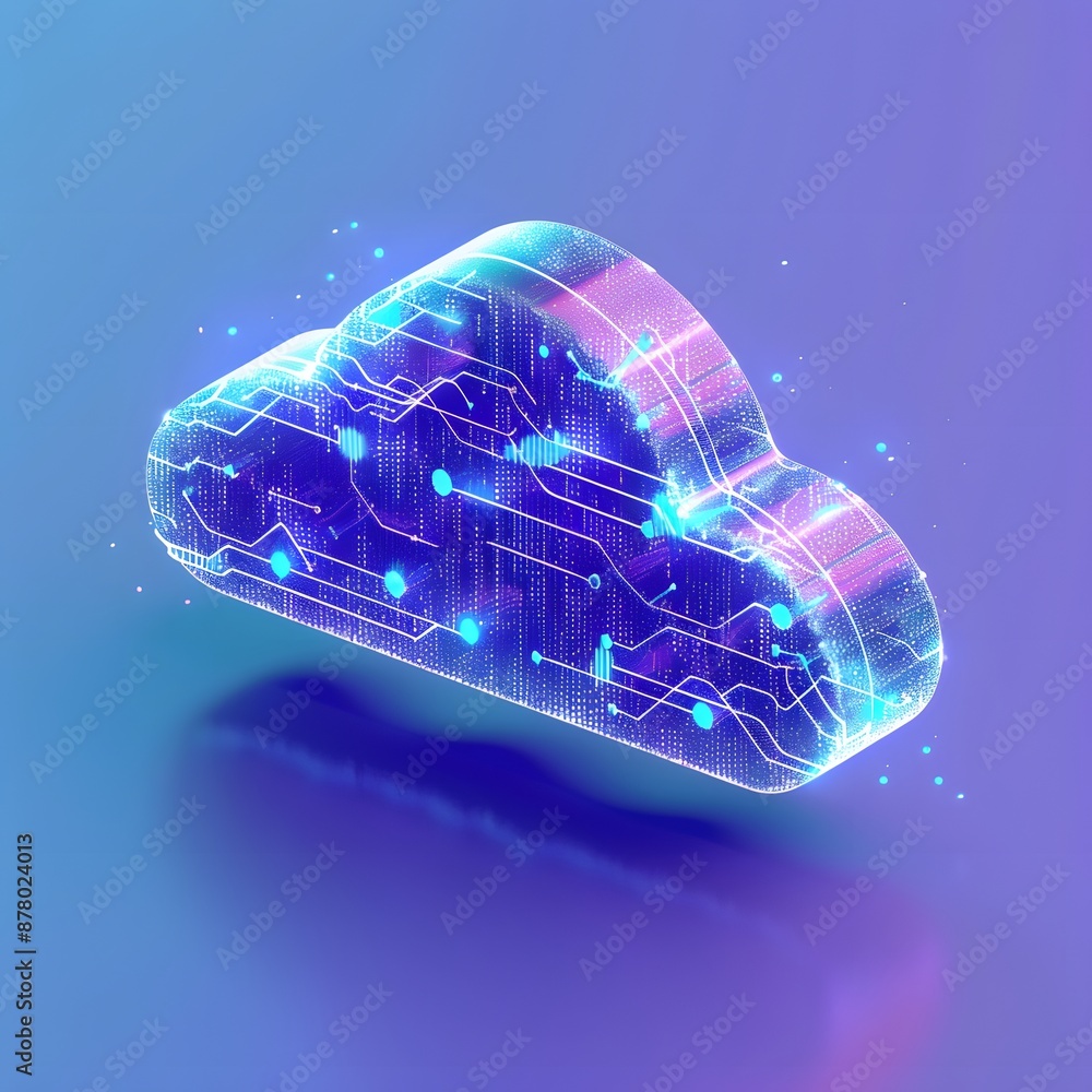 Aufkleber digital cloud with circuit design on a purple background representing cloud technology, data storage