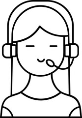 Female Customer Service Agent Character in Black Outline.