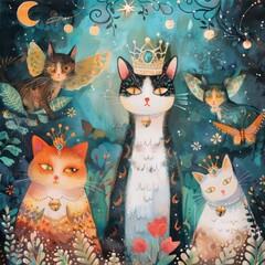 Royal Cat Family in a Magical Forest