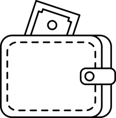 Black Line Art Wallet Icon in Flat Style.