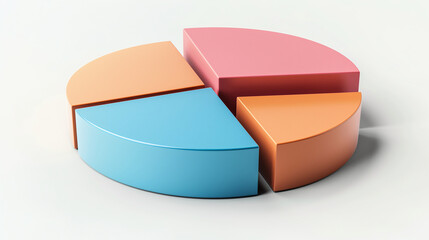 3D minimal pastel pie chart on white background