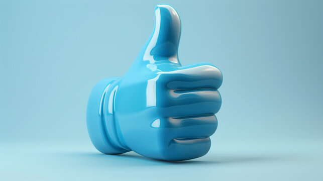 3D blue thumb up icon with soft shape on blue background