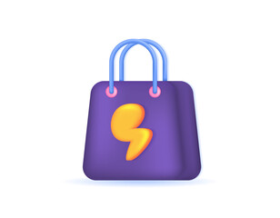 flash shopping concept. promotions or offers within a certain and limited time. illustration of a shopping bag with a lightning bolt. symbol or icon. minimalist 3d style design. graphic elements