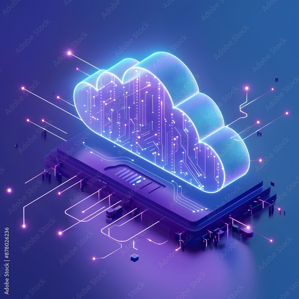 Aufkleber futuristic cloud computing concept with neon lights, electronic circuits, and a modern interface in 