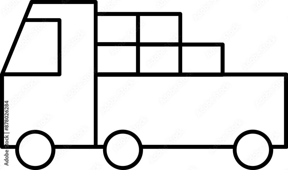 Poster cargo pickup truck icon in black outline.