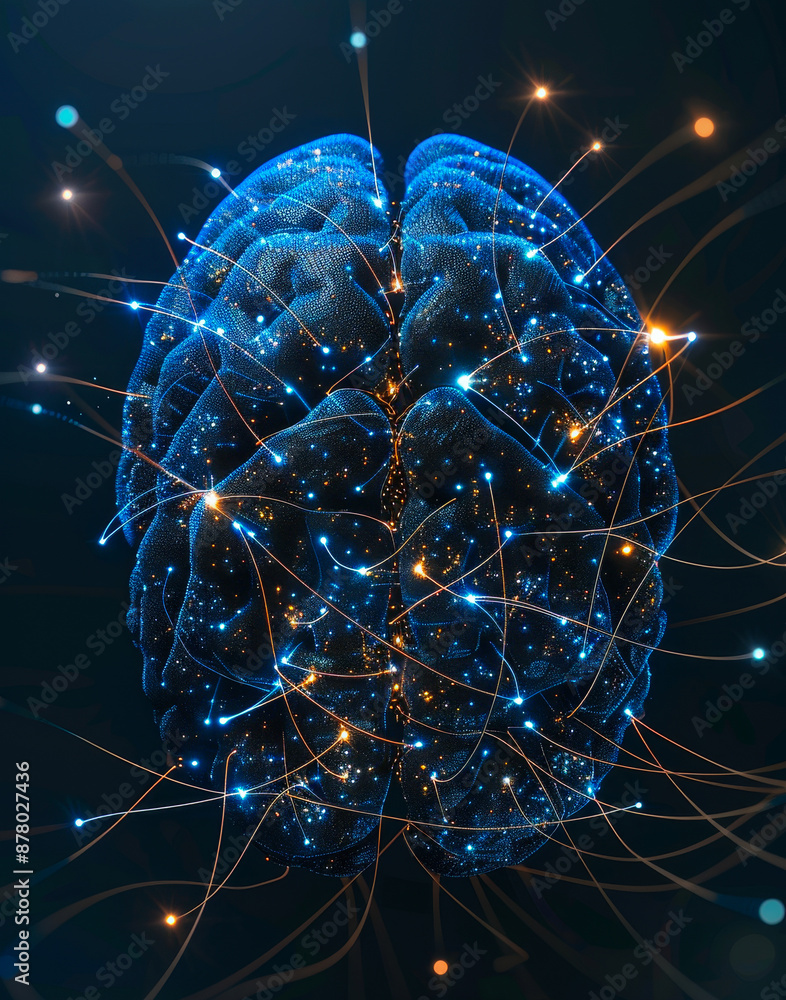 Aufkleber futuristic digital blue neural brain with glowing dots and lines representing artificial intelligenc