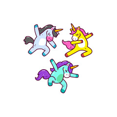 Cute unicorn doodle with funny pose collection set
