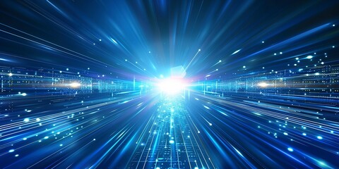 Fototapeta premium Digital glowing light rays on circular design for tech presentation, abstract futuristic wallpaper with cinematic lighting effect.