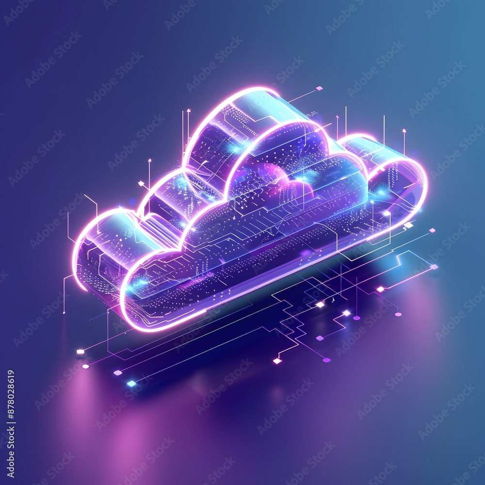 Aufkleber futuristic neon cloud icon representing cloud computing technology, digital data storage, and networ