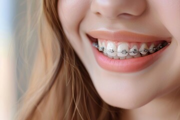 Fototapeta premium Close-up dramatic photo showcasing orthodontic treatment with clear focus and detail, highlighting dental appliances and treatment process