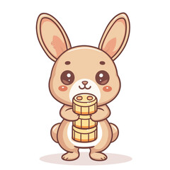 Obraz premium A cute rabbit holding mooncakes in a simple style. This vector illustration features a flat design with a white background