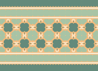 Ikat Embroidery Oriental Pixel Pattern Cream Background. Abstract,vector,illustration. Texture,cross Stitch,scarf,decoration,motifs,wallpaper.