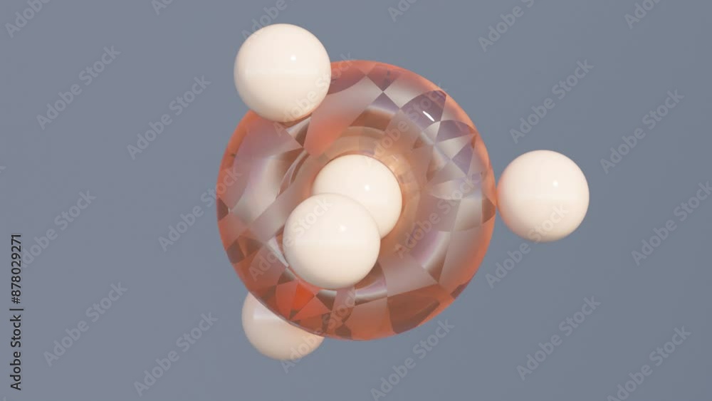 Poster abstract 3d animation with transparent torus and peach balls on dark background for modern geometric