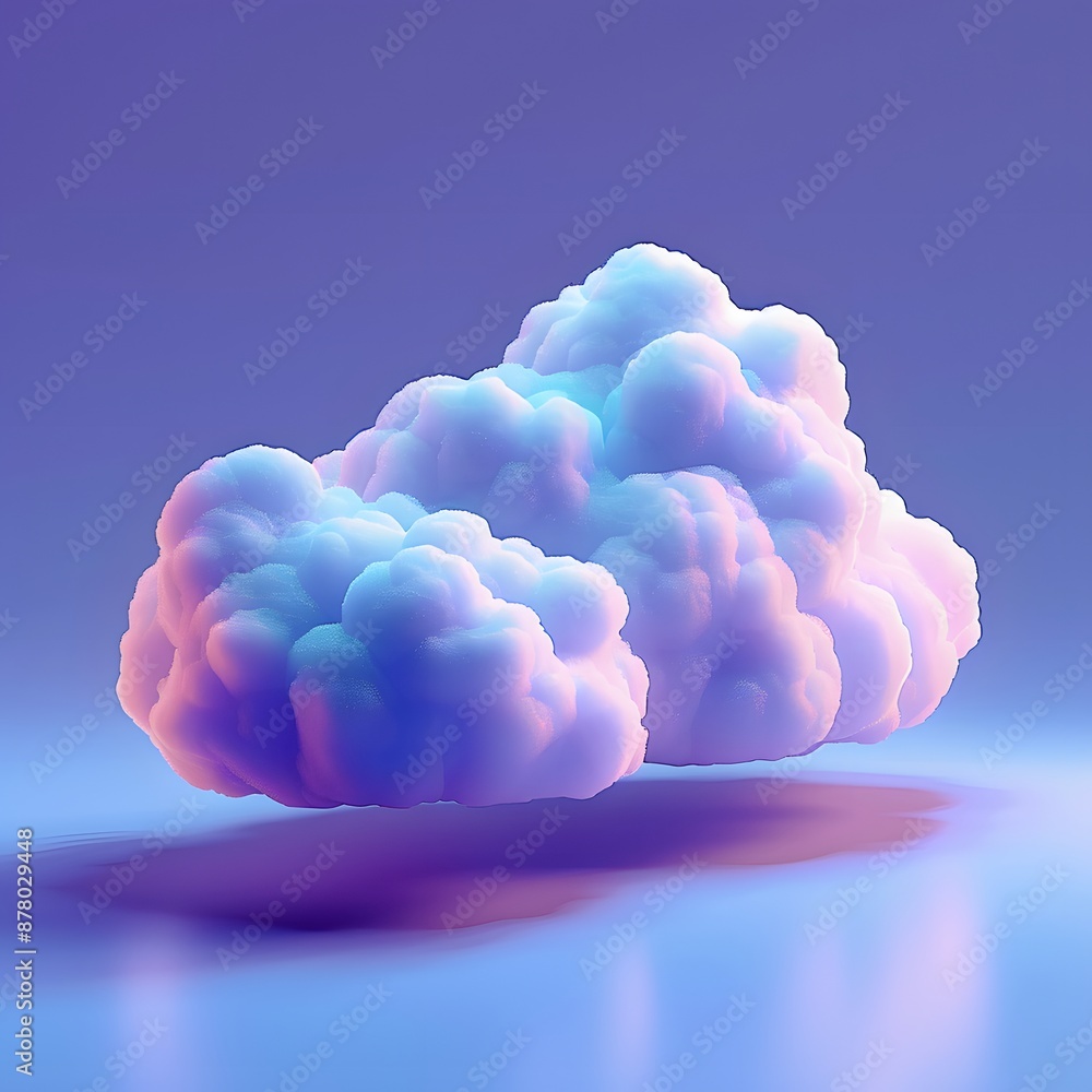 Poster surrealistic 3d rendering of a fluffy cloud with vibrant pink and blue hues floating in a dreamy atm